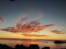 海,日落,水
