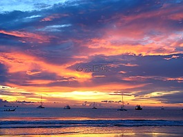 日落,海灘,mar