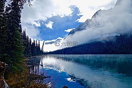 湖,薄霧,陽光