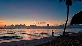 日出,海灘,地平線