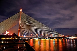 橋,晚上,光
