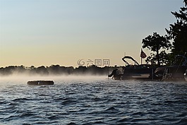 日出,湖,薄霧