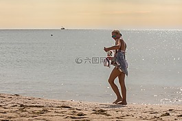 女孩,海灘,模型