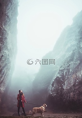 戶外,霧,女孩