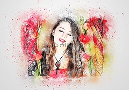 女孩,春,鮮花