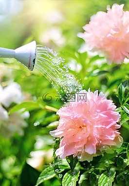 澆水,鮮花,牡丹