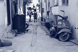 滑板車,老,胡同