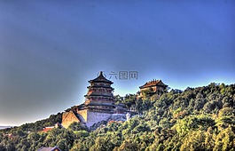 寺,树,小山