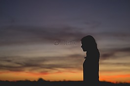 日落,黃昏,女孩