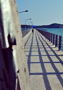 女子,海洋,橋