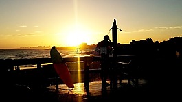 日落,沖浪,男