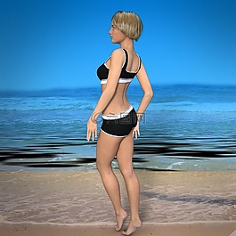 女子,海灘,海