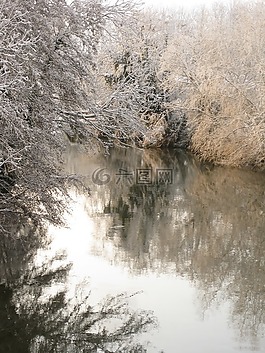 雪,河,冬天