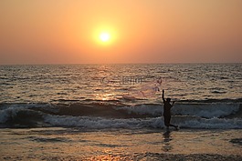 果阿,海灘,日落