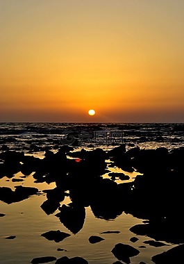 印度,日落,岸