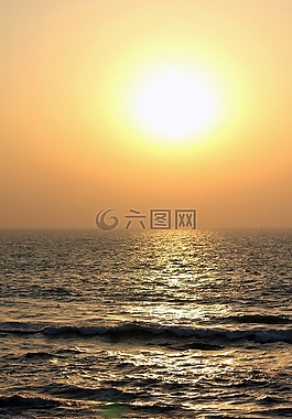 日落,海,波