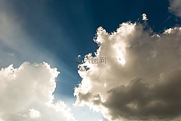 蓝色的天空,太阳光线,云