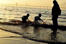 孩子們,播放,水