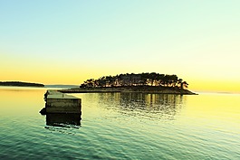 島,日落,天空