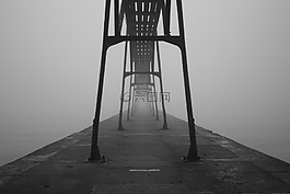 橋,碼頭,霧