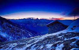意大利,山,日落