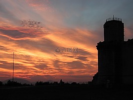 城堡,意大利,紅色的天空