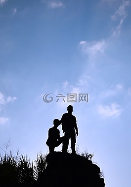 侧影,男孩,天空