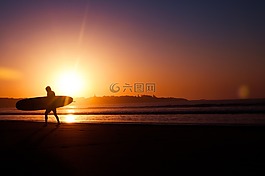 日落,黃昏,沖浪