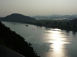 日落,河,晚霞
