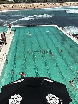 游泳池,海洋,度假村