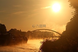 日落,天空,橋