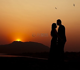 夫妇,天空,晚上