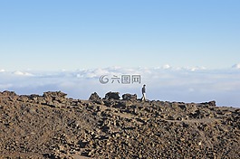 山,徒步旅行,天空
