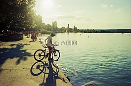 夏天,湖,自行車