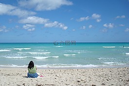 海灘,婦女,思維