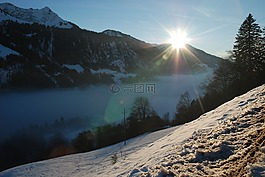 霧,太陽,雪