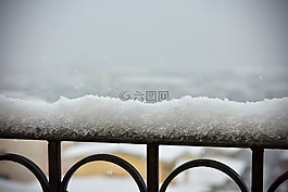 降雪,陽臺,欄桿