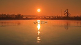 日落,云,湖