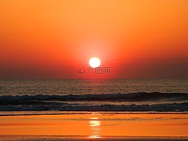 日出,海灘,天空