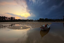日落,船,景觀