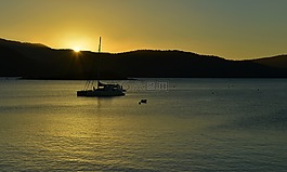 艾爾利海灘,船,夕陽
