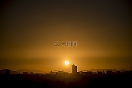 日落,地平線,太陽