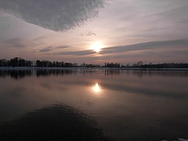 冬天,湖,日落