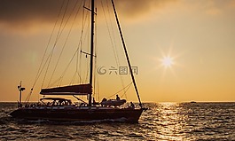 游艇,海,太陽