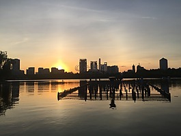 上海,日落,湖