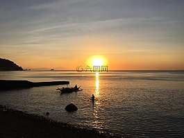 日落,黄昏,海