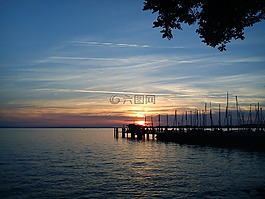 日落,太陽,湖