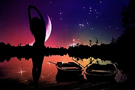 女子,剪影,夜