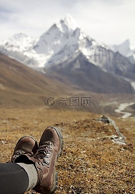 徒步旅行,放松,山