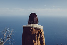 女子,凝望著,海洋